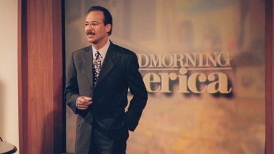Christian appearing as a news anchor for Good Morning America